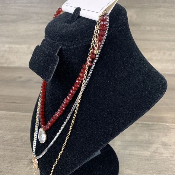 Melrose and Market Multi-Layer Long Necklace Set Miraculous Heart Pendant Charm - Picture 8 of 12